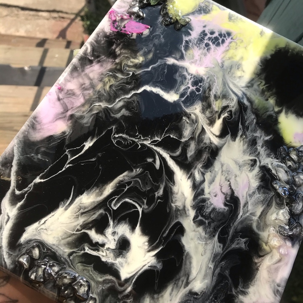 8 x 10” glow resin pour on stretched canvas